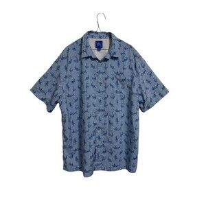 Guy Harvey Shirt Mens XL Blue Fishing Print Short Sleeve Performance Button Up